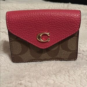 Coach Pink Leather and Brown Canvas Wallet